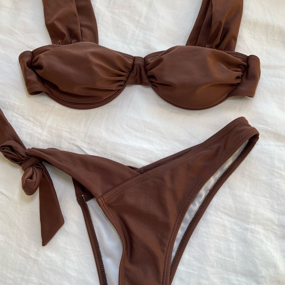 Brown Wide Strap Bikini Set-XS